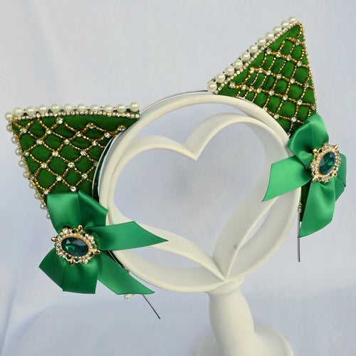 Green and Gold Pearl Rococo Cat Ears