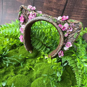 “Forest Bloom” Sculpted Cat Ears – Pink Spring Floral Fantasy Headband