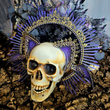 Load image into Gallery viewer, Gothic Bat Wing Cat Ear Headpiece with Halo Crown – Fantasy Cosplay Halo in Purple and Gold