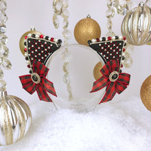Load image into Gallery viewer, The Heiress collection:  Buffalo Plaid Christmas Rhinestone Cat Ear Set