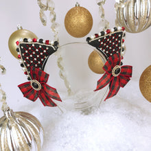 Load image into Gallery viewer, The Heiress collection:  Buffalo Plaid Christmas Rhinestone Cat Ear Set