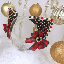 Load image into Gallery viewer, The Heiress collection:  Buffalo Plaid Christmas Rhinestone Cat Ear Set
