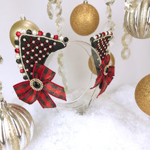 Load image into Gallery viewer, The Heiress collection:  Buffalo Plaid Christmas Rhinestone Cat Ear Set