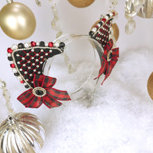 Load image into Gallery viewer, The Heiress collection:  Buffalo Plaid Christmas Rhinestone Cat Ear Set
