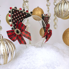 Load image into Gallery viewer, The Heiress collection:  Buffalo Plaid Christmas Rhinestone Cat Ear Set