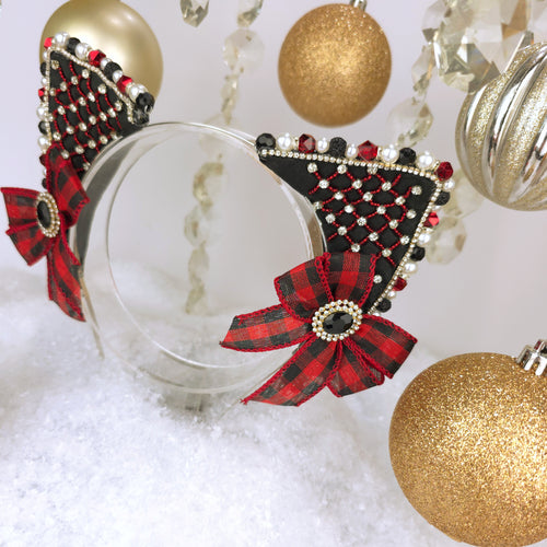 The Heiress collection:  Buffalo Plaid Christmas Rhinestone Cat Ear Set